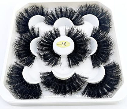 Picture of HBZGTLAD new 5 Pairs 25 mm 3d Mink Lashes Bulk Faux with Custom Natural Mink Lashes Pack Short Wholesales Natural False Eyelashes (9D-13)