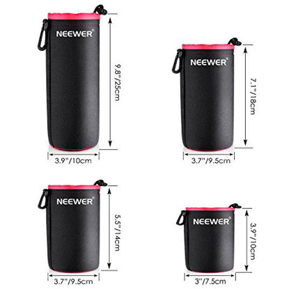 Picture of Neewer&reg; 4-Pack Protective Lens Neoprene Pouch Set: Small, Medium, Large and Extra Large Pouches for Canon, Nikon, Pentax, Sony, Olympus, Panasonic and More DSLR Camera Lens (Black & Red)