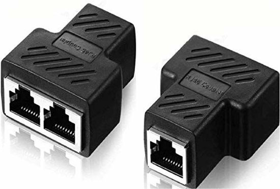 GetUSCart- 2 Pack-Liakai RJ45 Ethernet Splitter Connector  Adapter,Compatible with Cat7, Cat6, Cat5e Cables - Black (Two Ports Can  Work at The Same Time)
