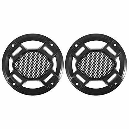 Picture of X AUTOHAUX 2pcs 3" Car Metal Audio Speaker Grill Cover Mesh Woofer Horn Guard Decorative Irregular Grille Protector Black