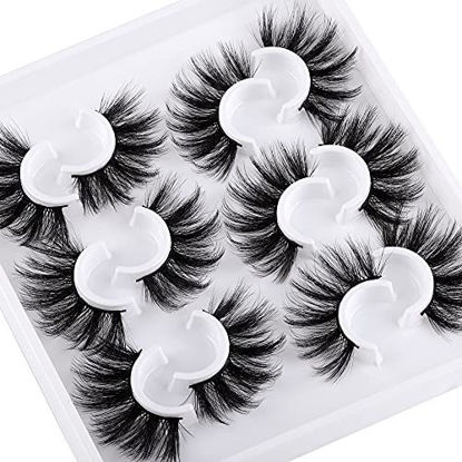 Picture of ZANLUFLY 6 Pairs Fluffy Crossed Natural Mink Lashes Faux 3D Dramatic Lashes Pack
