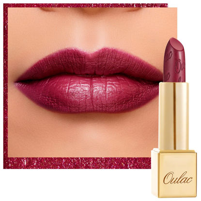 Picture of Oulac Metallic Shine Dark Red Lipstick for Women, High Impact Lipcolor with Moisturizing Creamy Formula, Vegan & Cruelty-Free, Full-Coverage Lip Color 4.3 g/0.15 oz (One Last Kiss (14))