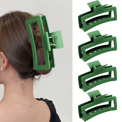 Picture of ZYTJ 5 Inche Green Extra Large Claw Clips for Thick Hair and Long Hair, 4 Pack Xl Jumbo Claw clips, Oversized Matte Non-slip Rectangle Hair Clips for Women, Big Strong Hold Jaw Clip