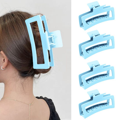 Picture of ZYTJ 5 Inche Blue Extra Large Claw Clips for Thick Hair and Long Hair, 4 Pack Xl Jumbo Claw clips, Oversized Matte Non-slip Rectangle Hair Clips for Women, Big Strong Hold Jaw Clip