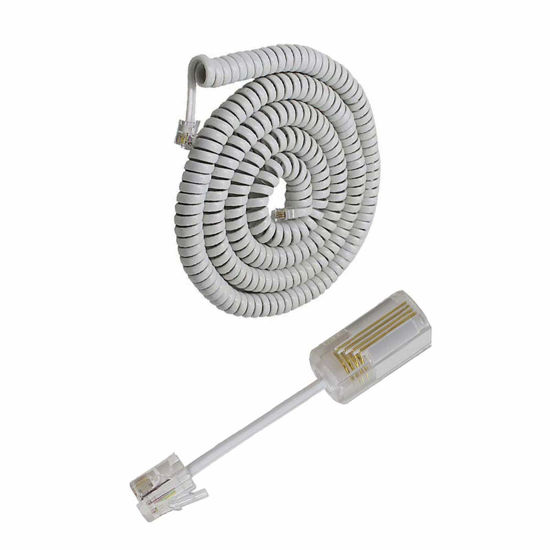 Picture of Uvital Telephone Handset Cord Detangler, 1 Pack Landline Handset Cord Cable 10Ft Uncoiled(1.2 Ft Coiled) and 1 Pack Anti-Tangle Telephone Cord Untangler 360 Degree Rotating Swivel Cord