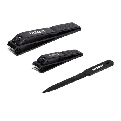 Picture of FIXBODY Nail Clipper Set - Black Stainless Steel Fingernails & Toenails Clippers & Nail File Sharp Nail Cutter, Stocking Stuffers for Men and Women, Thanksgiving, Christmas, Birthday Gifts for Him