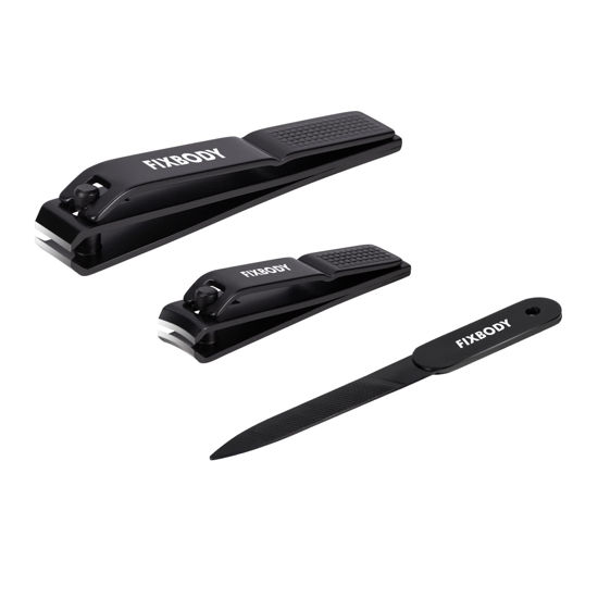 Picture of FIXBODY Nail Clipper Set - Black Stainless Steel Fingernails & Toenails Clippers & Nail File Sharp Nail Cutter, Stocking Stuffers for Men and Women, Thanksgiving, Christmas, Birthday Gifts for Him