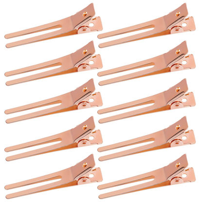 Picture of 50pcs Hairdressing Double Prong Curl Clips, Wobe 1.8" Curl Setting Section Hair Clips Metal Alligator Clips Hairpins for Hair Bow Great Pin Curl Clip, Styling Clips for Hair Salon, Barber (Rose Gold)