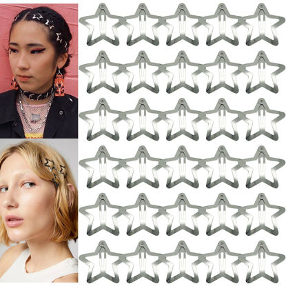 Picture of GKETN 30 PCS 1.22" Star Hair Clips Snap Hair Barrettes Non Slip Star Hair Accessories for Girls Women 2000s Y2K Silver Metal Hair Clips