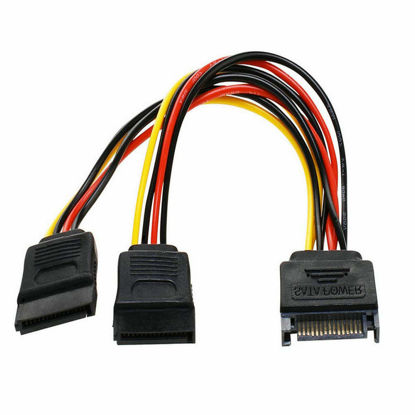 Picture of SATA Power Y Splitter Cable 2 Pack 15 Pin SATA Power Splitter Cable Adapter SATA 15 Pin Male to Dual Female Power Y- Cable 7 Inche