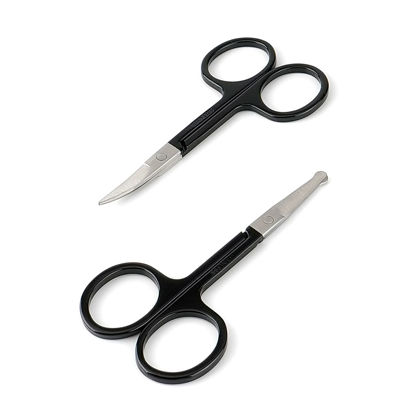 Picture of Facial Hair Small Grooming Scissors For Men Women - Eyebrow, Nose Hair, Mustache, Beard, Eyelashes, Ear Trimming Kit - Curved and Rounded Safety Tip Clippers For Hair Cutting- 2PCS Black