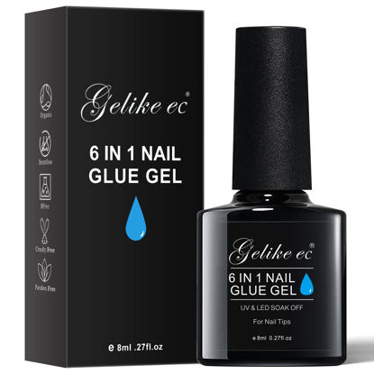 Picture of Gelike EC 6 in 1 Gel Nail Glue for Clear Acrylic Nails Long Lasting, Curing Needed UV Extension Glue for Clear False Nail Tips and Clear Press on Nails, Nail Repair Treatment