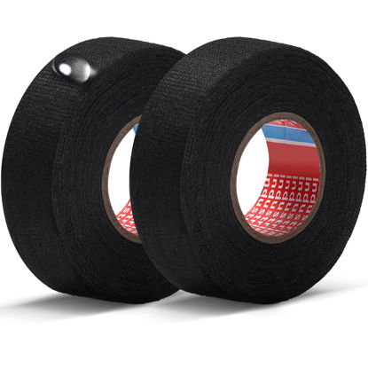 Picture of 1 Inch x 49.2 ft Wire Harness Cloth Tape Wiring Harness Automotive Cloth Tape Noise Damping Heat Proof Adhesive Fabric Tape for Automotive Electrical Wrap Protection Insulation Cable Fixed (2 Rolls)