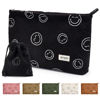 Picture of WLLWOO Makeup Bag-2pcs Smile Face Corduroy Cosmetic Bag Zipper Interior Waterproof Pencil Case Coin Purse Travel Toiletry Small Makeup Pouch For Women