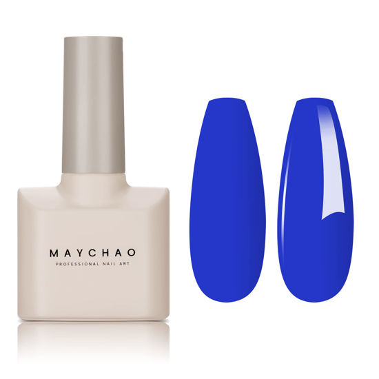 Picture of MAYCHAO 15ML Neon Blue Gel Nail Polish 1Pc Bright Blue Gel Polish Soak Off UV LED Nail Polish Nail Art Starter Manicure Salon DIY at Home, 0.5 OZ