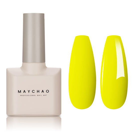 Picture of MAYCHAO 15ML Neon Yellow Gel Nail Polish 1Pc Bright Yellow Gel Polish Soak Off UV LED Nail Polish Nail Art Starter Manicure Salon DIY at Home, 0.5 OZ