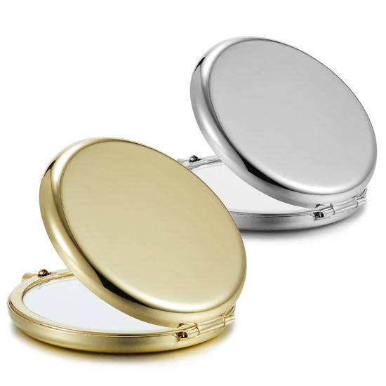 GetUSCart- Getinbulk Compact Mirror Bulk, Set of 2 Double-Sided 1X/2X  Magnifying Purse Pocket Makeup Mirrors(Round, Gold and Silver)