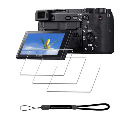 Picture of Screen Protector for Sony Alpha A6600 A6400 A6300 A6100 A6000 A5000 & Hand Lanyard [3+1 Pack] ， iDaPro Tempered Glass Easy Installation