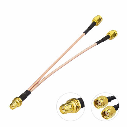 Picture of Bingfu RP-SMA Female Bulkhead Mount to Dual RP-SMA Male WiFi Antenna Adapter Splitter Cable 15cm 6 inch for WiFi Router Hotspot Wireless Mini PCI Express PCIE Network Card Adapter