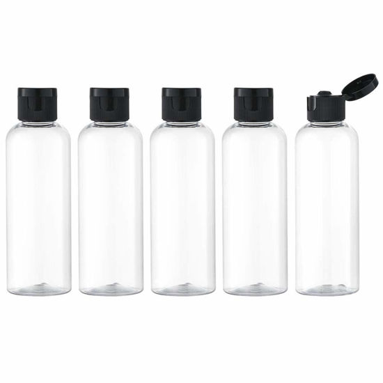 Picture of LISAPACK 3.4Oz Travel Bottles with Flip Cap (5 Pcs) Empty Transparent Dispenser Container for Travel Size Cosmetics (100ml, Clear)