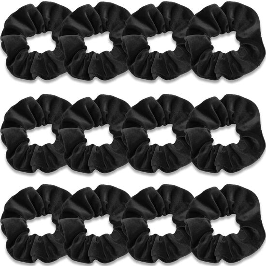 Picture of IVARYSS Scrunchies for Women, 12 Pcs Black Velvet Scrunchies for Hair, Soft Ponytail Holder for Girls, Classic Elastic Hair Bands