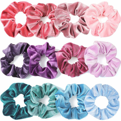 Picture of IVARYSS Scrunchies for Girls, 12 Pcs Velvet Scrunchies for Hair, Soft Ponytail Holder, Cute Colors Elastic Hair Bands for Teens and Women