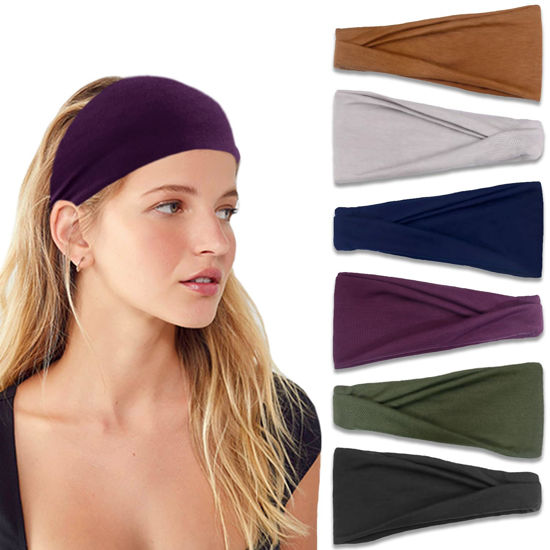 Picture of IVARYSS Headbands for Women, Non-Slip, Premium Stretchy Head Bands Hair Accessories,Wear for Yoga, Fashion, Working Out, Travel or Running, 6 Pack, Solid