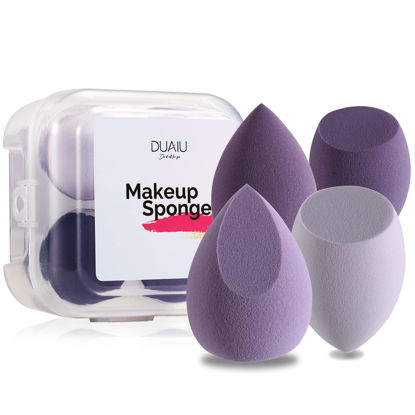 Picture of Makeup Sponge DUAIU 4 Pack Beauty Blender Foundation Sponges Set 4 Color Latex Free Blender Beauty Makeup Sponges with 1 Sponge Holder Case (Morandi Purple)