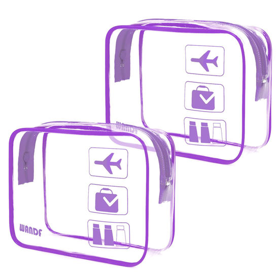Picture of TSA Approved Clear Travel Toiletry Bag wih Zippers Carry-on Travel Accessories Quart Size Toiletries Cosmetic Pouch Makeup Bags for Men and Women (2pcs Purple)