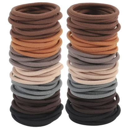 Picture of 150 PCS Hair Elastics Hair Ties, 4MM Colorful Ponytail Holders Hair Bands, 2 Inch in Diameter Elastic Band for Medium to Thick Hair, Curly Hair, Women or Men, 7 Colors (4MM Colorful ）