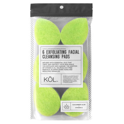 Picture of KOL Face Scrubber, Aloe Infused Exfoliating Facial Cleansing Pads, Reusable Exfoliator Face Sponge for Daily Face Cleaning and Makeup Removal, 6 Count