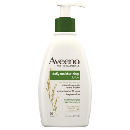 Picture of Aveeno Daily Moisturizing Body Lotion with Soothing Prebiotic Oat, Gentle Lotion Nourishes Dry Skin With Moisture, Paraben-, Dye- & Fragrance-Free, Non-Greasy & Non-Comedogenic, 12 fl. oz