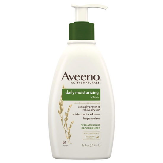 Picture of Aveeno Daily Moisturizing Body Lotion with Soothing Prebiotic Oat, Gentle Lotion Nourishes Dry Skin With Moisture, Paraben-, Dye- & Fragrance-Free, Non-Greasy & Non-Comedogenic, 12 fl. oz