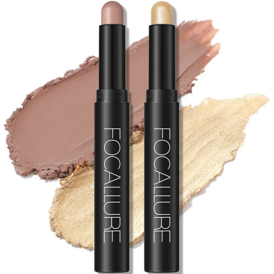Picture of FOCALLURE 2 Pcs Shimmer Cream Eyeshadow Stick,Brightener Eyeshadow Pencil Crayon,Highlighter Eye Shadow Stick Sets with Crease-proof Formula,Long Lasting Waterproof Eye Shadow Make Up,Money Glory