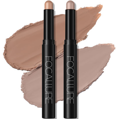 Picture of FOCALLURE 2 Pcs Shimmer Cream Eyeshadow Stick Brightener Pencil Crayon,Highlighter Stick Sets with Crease-proof Formula,Long Lasting Waterproof Eye Shadow Make Up (Smoky Brown)