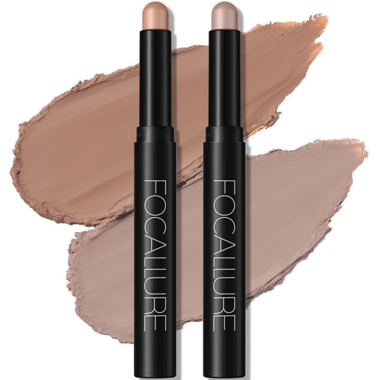 Picture of FOCALLURE 2 Pcs Shimmer Cream Eyeshadow Stick Brightener Pencil Crayon,Highlighter Stick Sets with Crease-proof Formula,Long Lasting Waterproof Eye Shadow Make Up (Smoky Brown)