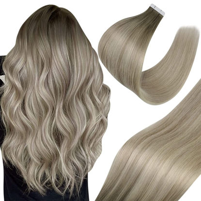 Picture of [Unique] Sunny Tape in Hair Extensions Blonde, Ombre Ash Blonde Mix Platinum Blonde Tape in Real Hair Extensions Human Hair, Ash Blonde Remy Hair Extensions Tape in 20pcs/50g 22inch