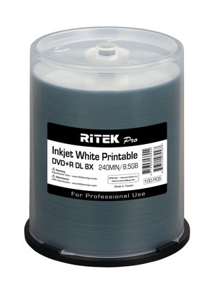 Picture of 100 Pack Ritek Pro (Professional Grade) DVD+R DL Dual Layer 8X 8.5GB White Inkjet Hub Printable Blank Media Recordable Disc