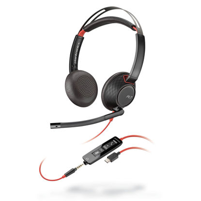 Picture of Poly Blackwire 5220 Wired Headset (Plantronics) - Flexible Noise-Canceling Boom Mic - Ergonomic Design - Connect to PC/Mac, Mobile via USB-C, USB-A, or 3.5 mm - Works w/Teams, Zoom - Amazon Exclusive