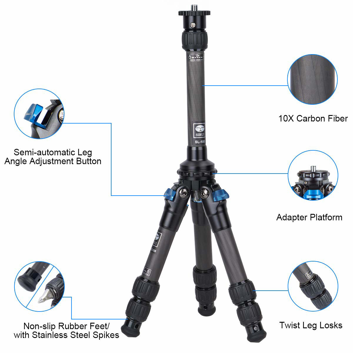GetUSCart SIRUI AM223 Travel Carbon Fiber Mini Tripod with SL100 Two