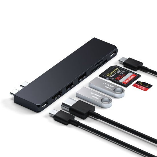 GetUSCart- Satechi USB C Hub Multiport Adapter Pro Slim - USB C Dongle 7 in  1 - USB-C Hub - USB 4 Port, 4K HDMI, USB3.2 Gen 2, SD/TF Card Reader, 100W