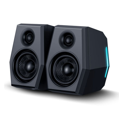 Picture of Sanyun SW209 36W Computer Gaming PC Speakers - Multiple EQ Sound Mode - Bluetooth 5.0 USB 3.5mm Aux Inputs -RGB Lights - 2.0 Multimedia Speakers - for Laptop Mac Desktop Monitor (Pair, Black)