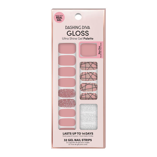 Picture of Dashing Diva Gloss Nail Strips - Rose Sparkle | UV Free, Chip Resistant, Long Lasting Gel Nail Stickers | Contains 32 Nail Wraps, 1 Prep Pad, 1 Nail File