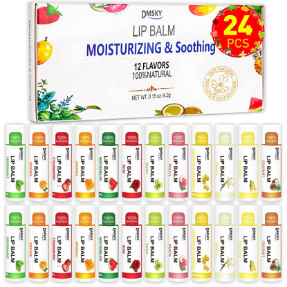 Picture of DMSKY 24 Pack Lip Balm Bulk with Vitamin E and Coconut Oil -100% Natural Lip Balm- Lip Moisturizer Treatment - Moisturizing Soothing Chapped Lips-12 Flavors