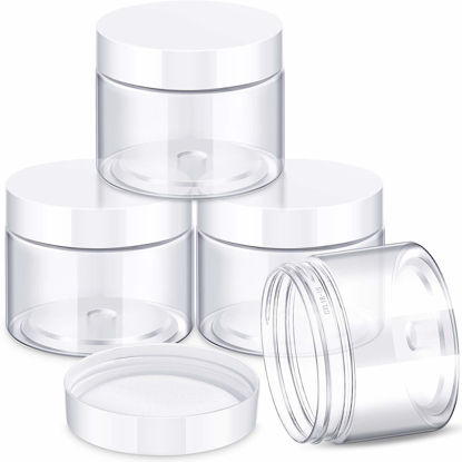 Picture of 4 Pieces Round Clear Wide-mouth Leak Proof Plastic Container Jars with Lids for Travel Storage Makeup Beauty Products Face Creams Oils Salves Ointments DIY Making or Others (White, 6 Ounce)