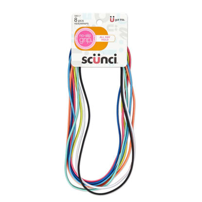 Picture of Scunci by Conair No-Slip Grip Flat Bright Headwraps, Thin Elastic Headwraps in Bright Colors, 8 Pack