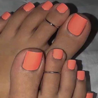 Picture of Outyua Orange Square Fake Toenails Solid Matte Press on Toe Nails Short Acrylic False Toes Nails Artificial Beach Full Cover Toenail for Women and Girls 24Pcs (Orange)