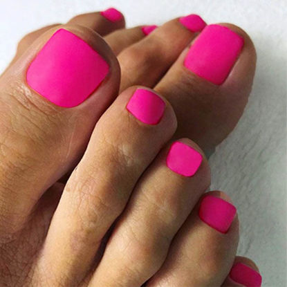 Picture of Outyua Hot Pink Press Toenails Short Matte Fake Toe Nails Solid Acrylic False Toes Nail Square Cute Presson Toenail Artificial Beach Full Cover Feet Nail for Women and Girls 24Pcs (Hot Pink)