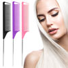 Picture of Rat Tail Combs Set: 3Pcs Long Steel Pin Teasing Combs for Salon Hair Stylists, Metal Parting Combs for Women (Purple, Black, Pink)