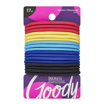 Picture of Goody Ouchless Elastic Hair Tie - 17 Count, Assorted Colors - 4MM for Medium Hair - Pain-Free Hair Accessories for Men, Women, Boys, and Girls - Perfect for Long Lasting Braids, Ponytails, and More